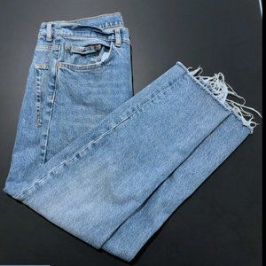 Zara High Waisted Straight Leg Jeans Raw Hem US 8